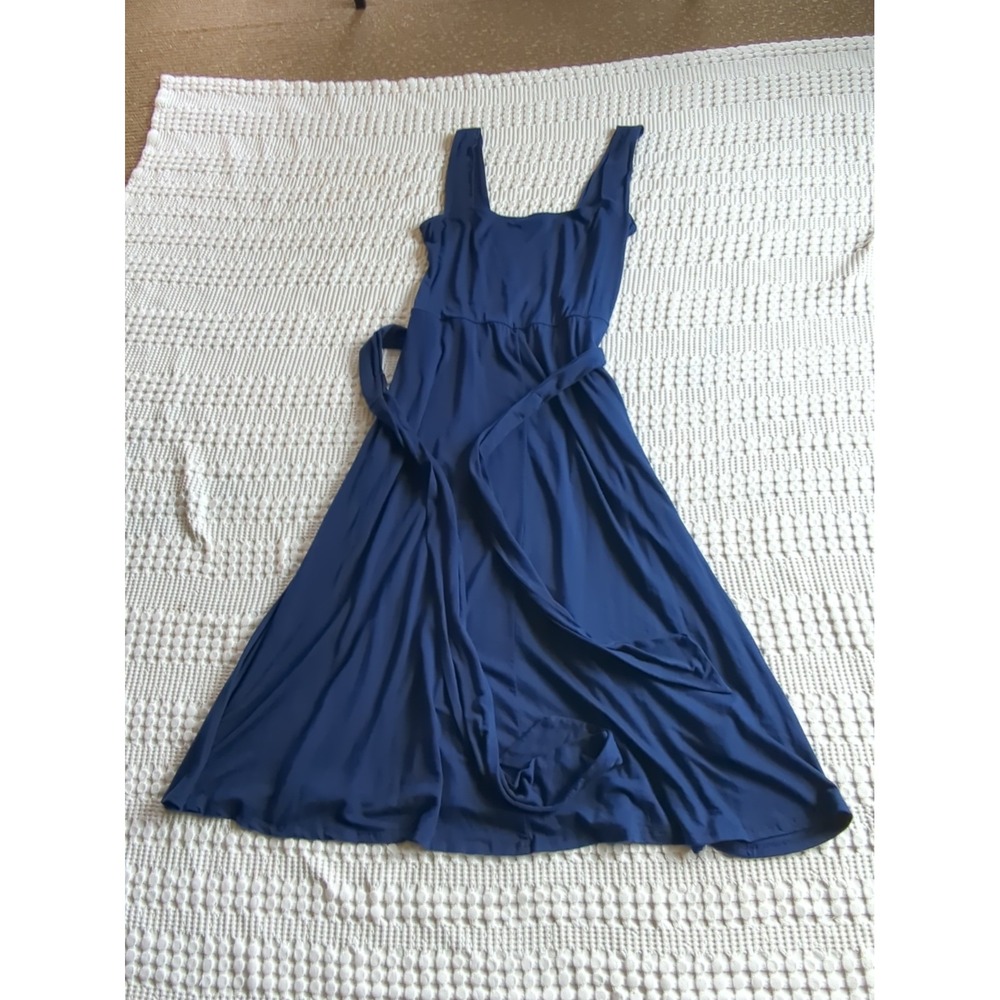 Reformation Jeans Rou Belted Jersey Knit Tank Dress Square Neck Blue Sz XL